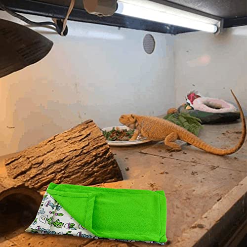 Dnoifne Reptile Sleeping Bag, Reptile Pets' Sleeping Bag Set with Pillow and Blanket, Hideout Habitat with Soft Warm for Bearded Dragon Leopard Gecko Lizard (Green Blanket) - size: Green Rectangle