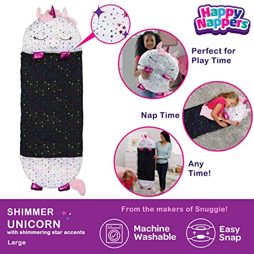Happy Nappers Pillow & Sleepy Sack- Comfy, Cozy, Compact, Super Soft, Warm, All Season, Sleeping Bag with Pillow- Large 66” x 30”, Shimmer Unicorn | Ultra Soft Plush Sleepy Sack for Kids; Machine Washable All Season Play Pillow with Easy Pull and Zip for