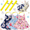 Weewooday 3 Sets Rabbit Bunny Harness and Leash Gift, Cute Bunny Clothes for Rabbits Dress Costume Walking Harness Escape Proof Pet Supply for Hedgehog Ferret Squirrel(Pink Flower, Blue Flower, Daisy)