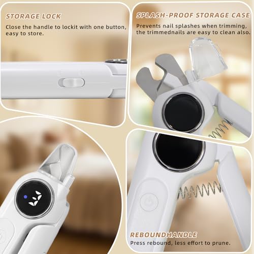 2-in-1 Quiet Electric Pet Nail Clipper & Grinder with Light for Dogs Cats | 3-Speed Grinding, Nail Catcher, Safety Guard, Low-Noise Motor, USB Rechargeable Design for Stress-Free Home Grooming - color: white