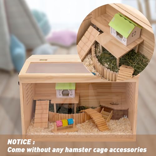 Wooden Hamster Cage,24" Lx16 Wx16 H,Animal Cabinet for Dwarf Syrian Hamsters Degus, Hamster Habitat with Openable Top and Large Acrylic Sheets. - size: 24.0"L x 16.0"W x 16.0"H