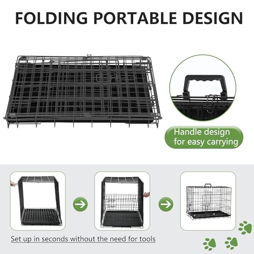 FDW 24-Inch Dog Crate Pet Cage with Metal Folding Design Plastic Tray Indoor Outdoor Dog Kennel Cage for Small Dogs,Dark Black - color: Dark Black
