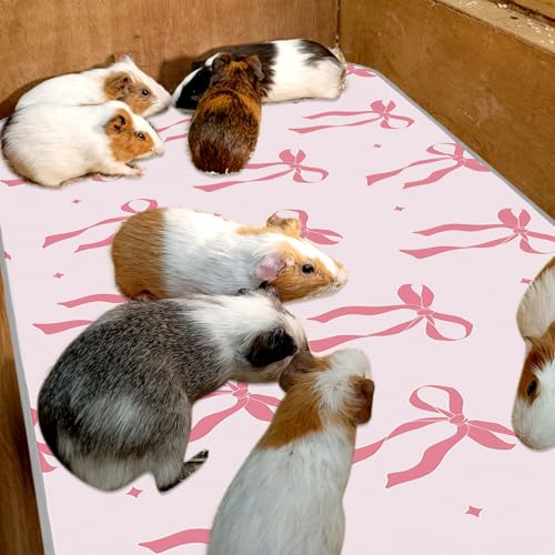JarThenaAMCS 3 Packs Guinea Pig Pee Pads 24" x 47" Reusable Guinea Pig Pee Mat Pink Bow Washable Small Animal Cage Liner for Rabbit Hamster Chinchilla Ferret Rat