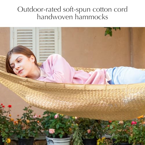 Handwoven Rope Mayan Hammock for Outside, 600 lbs Capacity | 2 Person, Portable Carrying Bag, Easy-Used Tree Straps, Carabiners, Soft Fabric, for Backyard, Patio (Tan, X-Large) - color: Tan, size: X-Large
