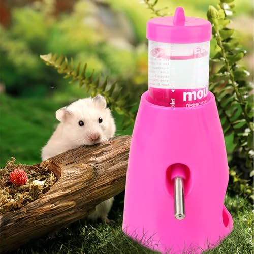 Hypeety Hamster Water Bottle with Hide Base No-Drip Water Dispenser, Pink | Leak-proof stainless steel nozzle, 2-in-1 with hideout , automatic feeder for hamsters/gerbils/mice, 2.71 fl oz/80ml, pink - color: Pink