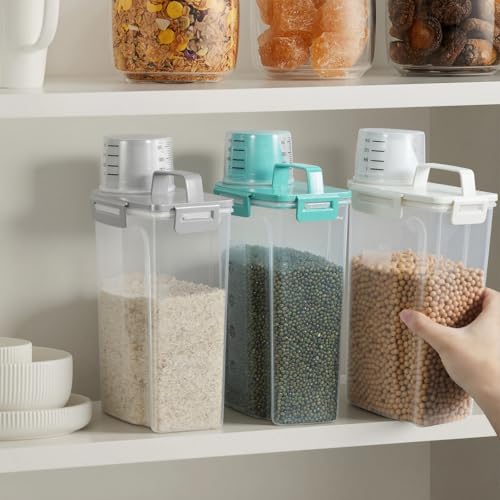 TBMax Small Dog Cat Food Storage Containers 2 Pack, Travel-Friendly Pet Food Container with Spout & Measuring Cup, Kid-Friendly Pet Feeding Dispenser, Portable Dog Treat Bird Seed Container -Beige - color: Beige -2Pcs 3Qt