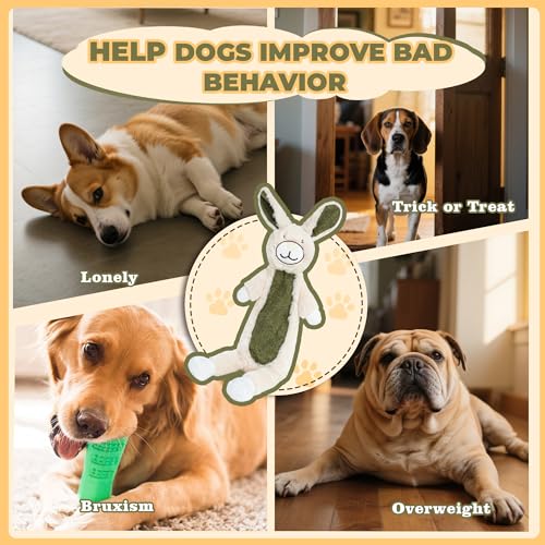 Squeaky Dog Toys for Small & Medium Breeds, Soft No Stuffing Interactive Puppy Teething Chewing Toy with Crinkle Paper, Best Birthday, Christmas, Halloween, Easter Gift, Flat Rabbit - color: Rabbit