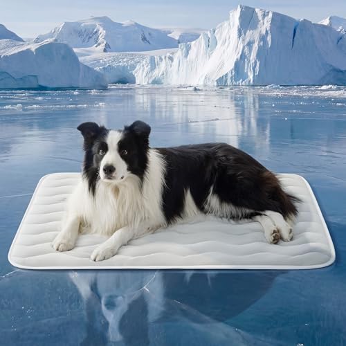 Bedsure Dog Cooling Mat Extra Large,Washable Breathable QMax>0.4 Cool Fiber | 41x28In Gel-free Cool-to-touch Fabric to Rapid Cooling,Cold Crate Pad Indoor for Pet,Portable Thin Kennel Mat as Topper,Grey - color: Grey, size: 41" x 28" (XL-Crate)