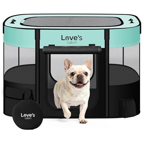 Love's Cabin Medium Dog Tent Crate, Portable Foldable Pop Up Dog Kennel Playpen with Carrying Case (Green) - color: Green, style: Medium