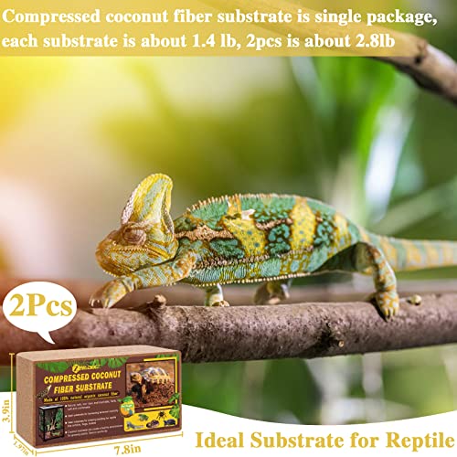 ZeeDix 2 Pack Coconut Fiber Substrate, Premium Coco Coir Reptile Substrate | 100% Coconut Husk Terrarium Bedding for Reptiles, Tortoise, Bearded Dragon, Gecko, Snake, Hermit Crabs, Frogs, Tarantula - color: 2pcs