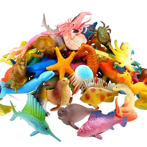 52 Pack Ocean Animal Toys for Kids, Mini Sea Creature Figures | Realistic sea life figures for bath play, water tables, sensory bins, school projects, party favors, and cake toppers