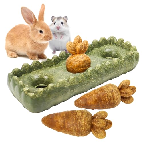 TEEWY Guinea Pig Chew Toys, Prevent Teeth Overgrowth, Natural Timothy Grass & Vegetables, Hamster Chew Toys, Guinea Pig Toys, Chinchilla Toys, 4PCS, Grass Patch & Carrots - style: 4PCS-Grass Patch & Carrots