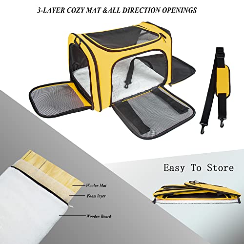 Soft Sided Carrier for Small Medium Cats Dogs,TSA Airline Approved Collapsible Travel Pet Carrier (Medium, Yellow) - color: Yellow, size: Medium