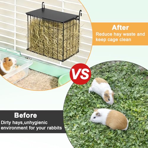 Metal Hay Rack for Rabbits, Rabbit Hay Feeder with Tops-Square Bunny Feeder | Metal Frame Hanging Hay Rack-Hay Holder with Built-in Hooks, Feeding Supply for Guinea Pigs, Chinchillas, Rabbits - size: 6.7x4.7x6.9