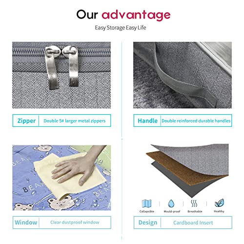 Onlyeasy Breathable Under Bed Storage Bags with 4 Reinforced Handles and Sturdy Side Wall, 2 Pack Eco-friendly Underbed Clothing Blankets Organizer with 2 Strong Zippers, Herringbone Grey, MXRUBBSS2P - color: Upgraded Firm Side Wall - Herringbone Grey