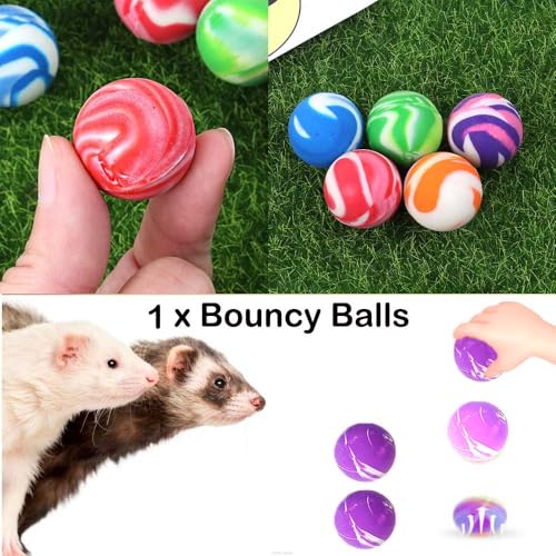 12 pcs Ferret Squeaky Toys Balls Squeaker Toys Teething Chewing Toy Colorful Bouncy Rubber Bell Balls Mylar Crinkle Interactive Sound Exercise Scratch Chew Toy for Ferrets Pet Cat Dog - color: pattern 1