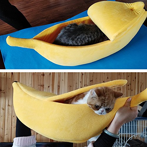 · Petgrow · Cute Banana Cat Bed House Medium Size, Christmas Pet Bed Soft Cat Cuddle Bed, Lovely Pet Supplies for Cats Kittens Rabbit Small Dogs Bed,Yellow - size: MEDIUM - Fit Pets Within 6 lbs