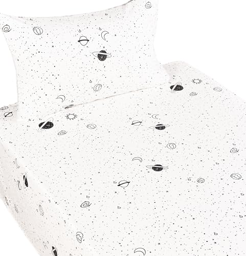 Scientific Sleep Starry Galaxy Solar System 100% Cotton 3 Pcs Twin Bed Sheet Set Kids Boys Girls Toddler Teen, Flat Sheet & Fitted Sheet & Pillowcase Kids Bedding Set (Galaxy, Twin) - color: Galaxy, size: Twin
