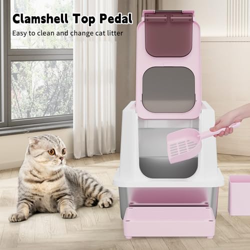 RIZZARI Enclosed Cat Litter Box with Scoop, Large Covered Litter Box | Helps Reduce Litter Tracking,Enclosed Privacy Space,Easy Top-Access Cleaning,Large Interior Capacity,Includes Litter Scoop - color: Pink