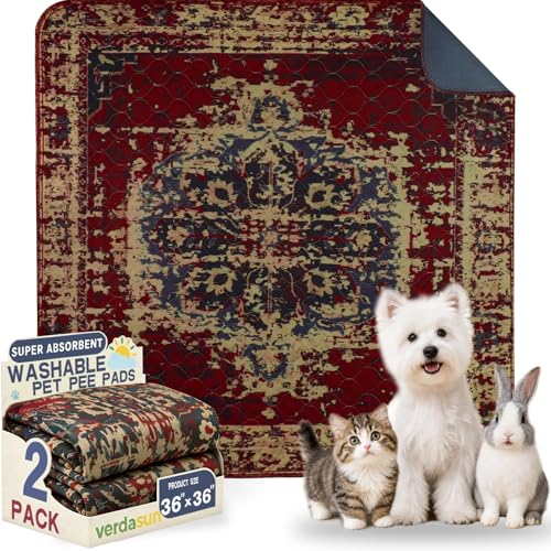Washable Pee Pads for Dogs, Reusable Puppy Potty Training Pads, Ultra-Absorbent Thick Waterproof Leak-Proof Non-Slip Pads & Mat for Crate, Playpen, Floor, Whelping & Housebreaking , 2 Pack 36"x36" - color: Burgundy/Blue/Multi, size: 36" ×36"(pack of 2)