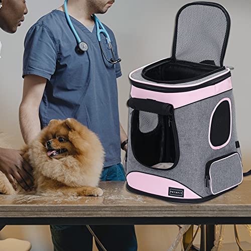 Petsfit Dog and Cat Backpack Carrier, Padded Waist Support, Up to 18 lb | 13.5 x 12.5 x 17.5 in; reinforced frame, 600D Oxford, 4 mesh panels, lockable zippers, safety tether and washable mat. - color: aPink