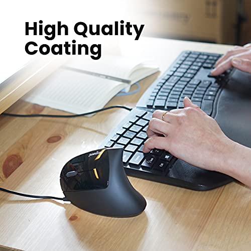 Perixx Perimice-513L Wired Vertical Ergonomic Mouse with 2 DPI, 6 Button Optical Ergo Mouse with 2 Level DPI Switch 1000 1600, Left Handed, Black - style: Wired