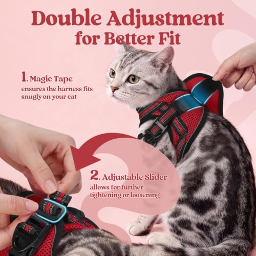 rabbitgoo Cat Harness and Leash Set, Step-in Soft Vest, Red | Escape Proof, Lightweight, Easy-on & Adjustable, Hook & Loop with Buckle, Reflective, for Kittens & Small Cats Walks, S - color: Red, size: S