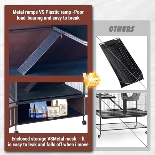 GarveeHome Large Ferret Cage with Locker, 59" H Rolling Ferret Nation Cage for Guinea Pigs, Rabbits, Chinchillas, Includes Ferret Cage Liner Hammock, Removable Ramps, Trays-Red