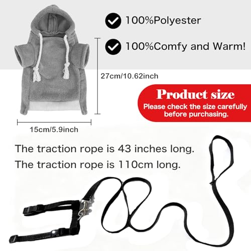 Small Pet Harness Vest and Leash Set Ferret Clothes Hoodies for Ferrets for Outdoor Walking Rabbit Ferret Guinea Pig Bunny Hamster Puppy Kitten (Gray Clothes + Leash) - color: Gray clothes + leash