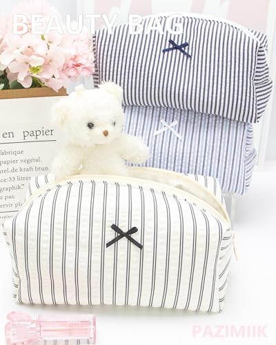 PAZIMIIK Cozy Makeup Bag for Women,Zipper Cosmetic Pouch,Stripe Black | Soft Cosmetic Organizer for Makeup,Skincare,Toiletries,Daily Beauty Essentials,Purse,On-the-Go,Bridesmaid Gifts - color: Stripe Black
