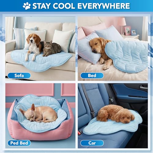 PetAmi Dog Cooling Mat, Cloud Shape, Pet Pad with Cooling Nylon & Soft Fleece, Q-Max > 0.4 Reversible All Season Blanket for Dogs & Cats, Small 30x40 in, Light Blue - color: Light Blue, size: Small