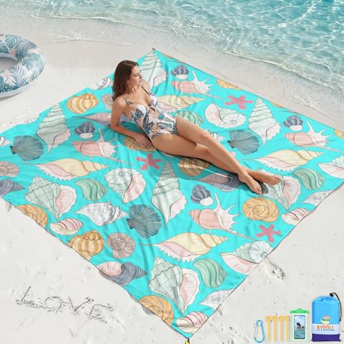 BYDOLL Beach Blanket Waterproof Sandproof,78''X81''/78''X110'' Large Sand Free Oversized Lightweight Sand Resistant Blanket, Picnic Mat for Beach Travel Camping Hiking Essentials - color: Conch, size: 78''X81"