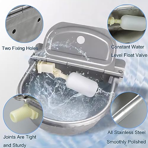 Automatic Animal Water Bowl with Float Valve, 304 Stainless Steel Livestock Water Dispenser for Dog Horse Goat Pig Cow Livestock Water Bowl Kit Includ Pipe Hose, Quick Connecter, Expansion Bolt - size: Automatic Stainless Steel Waterer