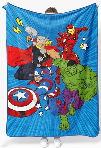Jay Franco Kids Plush Throw Blanket – Soft & Cozy Fleece Throw for Bedroom & Couch Décor, Official Licensed Product, Blue - Avengers, 46x60 - Throw Blanket - color: Blue - Avengers, size: 46x60 - Throw Blanket