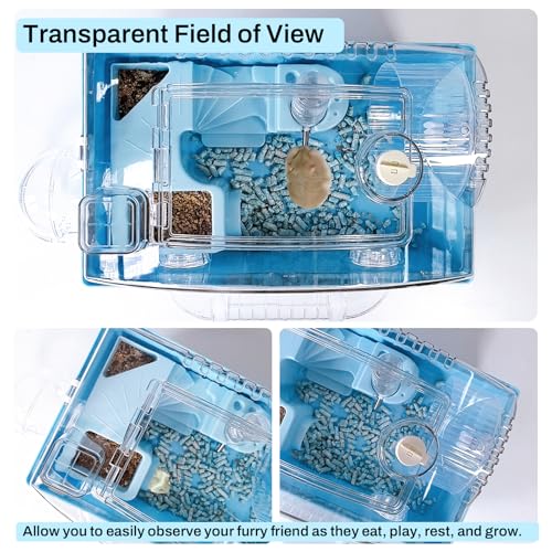 Tfwadmx Dwarf Hamster Cage,Acrylic Rat Cage,Hamster Home Small Animal Cages with Tube Exercise Wheel Mouse Habitat for Gerbils Mice 17.7”x11”x11.8”, Blue - color: Blue