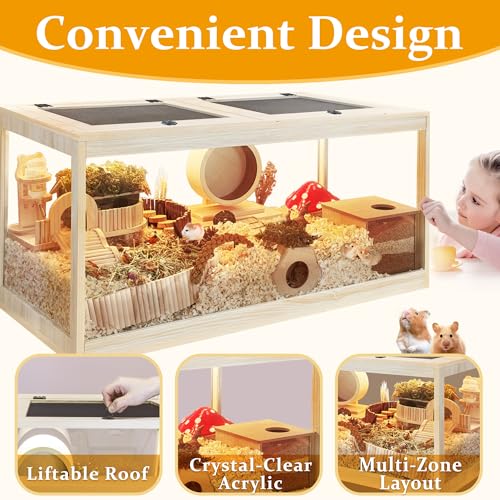 PROLEE Hamster Cage with Metal Mesh Top, Chewproof Wooden Guinea Pig Cages, Mice and Rat Habitat,Large Hamster Cages with Acrylic Sheets Solid Built (40X20X20 Inch) - size: 40.0"L x 20.0"W x 20.0"H