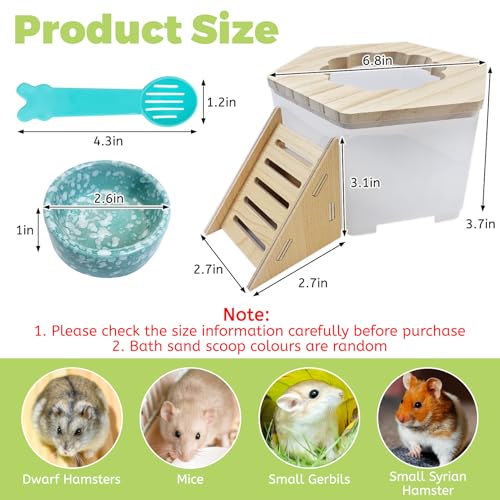 Hamiledyi Hamster Sand Bath Box Transparent Gerbil Digging Sand Container Acrylic Small Dwarf & Syrian Hamster Shower Bathtub with Climbing Ladder Bowl and Scoop Cage Accessories for Lemmings (Flower) - style: Flower