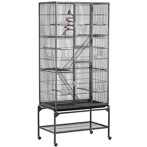 Yaheetech 69-Inch Extra Large Wrought Iron 3 Levels Ferret Chinchilla Sugar Glider Squirrel Small Animal Cage with Cross Shelves and Ladders, Black - color: Black