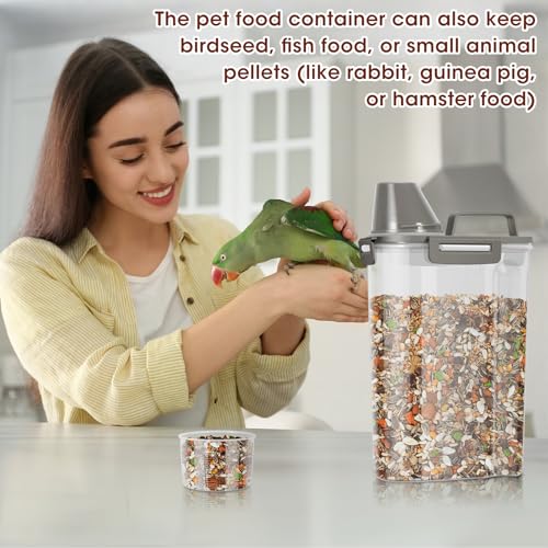 TBMax Small Dog Food Storage Container 3 Qt with Cat Food Can Cover and Mixing Spoon, Portable Travel Pet Food Dispenser with Large Spout and Cup - color: Grey 3Qt