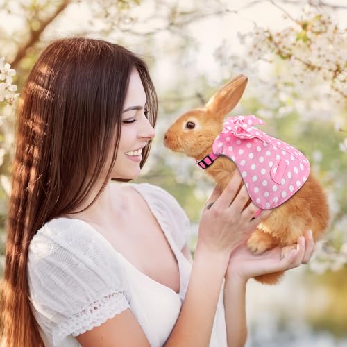 Lightweight Bunny Harness and Leash Set with Pink Polka Dot, Bunny Harness Escape Proof Breathable Suit Style Bunny Clothes for Rabbits for Small Pets Outdoor Walking Camping Size M - size: M