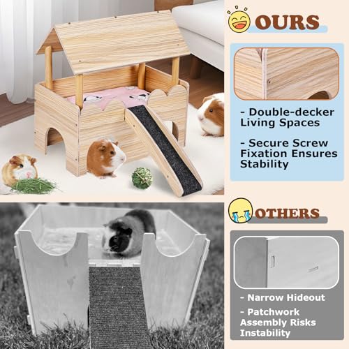 Guinea Pig Castle, Wooden Multi-Functional Pet House for Guinea Pig Hideout & Guinea Pig House with Ladder, Small Animal House Bed for Guinea Pigs, Chinchillas, Hedgehogs. Ideal Hideaway