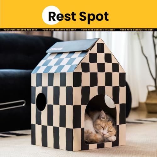 Conlun 2-Pack Cat Scratching Pad House Indoor Cave <13 lbs | 2-pack cozy caves, heavy-duty cardboard | traps messy crumbs, quick setup | ideal for multiple cats up to 13 lbs - size: Medium - 2 Pack