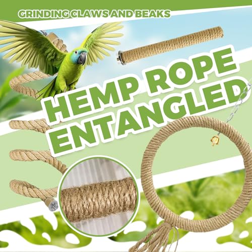 3 Pcs Bird Rope Perches Jute Rope, Bendable Parrot Bird Perch Rope Stand for Cage, Stand Climbing Stand Toy for Cockatiels, Lovebirds, Budgies, Parakeets - color: dark brown hemp rope