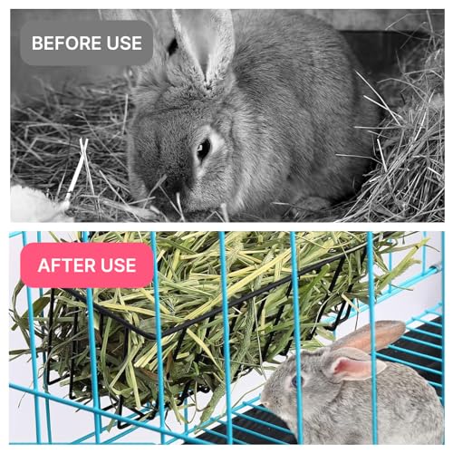 Rabbit Hay Feeder Bag Small Animal Hanging Feeding Sacks4Pcs | Oxford Fabric Dispenser Bags For Guinea Pig Chinchilla, Double Metal Hooks Cage Accessory, Wear Resistant Storage