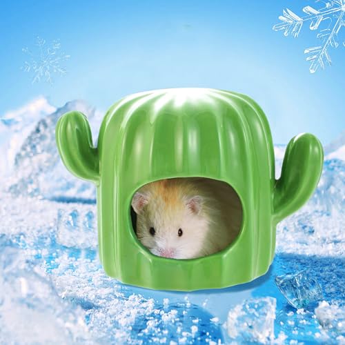 Hamster Hideout Ceramic,Hamster House and Habitats Cool Bed Ideal for All Season Dwarf Gerbil Mice Golden Bear (Green)