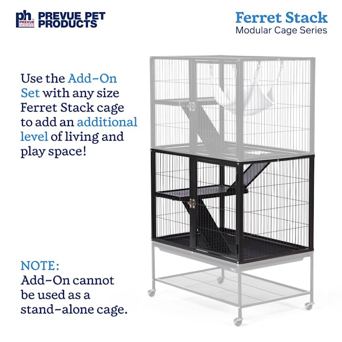 Prevue Pet Products Ferret Stacking Cage Add-On Unit - Extra Level with Ramps and Platform for Modular Ferret Habitat, Accessories for Cage Expansion with Shelves & Ladders for Climbing - Black