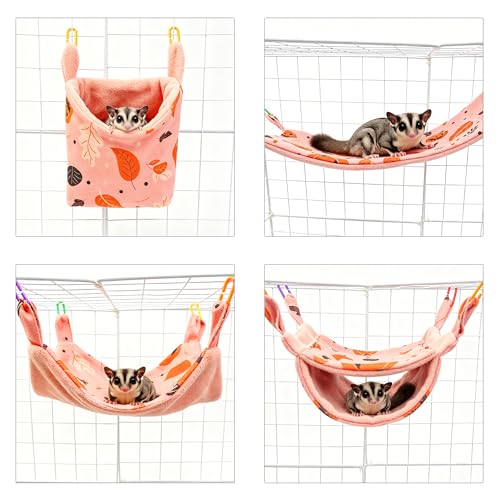 8 Pcs Sugar Glider Cage Set, Small Animal Fleece Hammock Set, Hanging Bed, Climbing Bridge and Toys for Sugar Gliders, Fancy Rats, Squirrels,Ferrets,Orange7126-3 - color: Orange