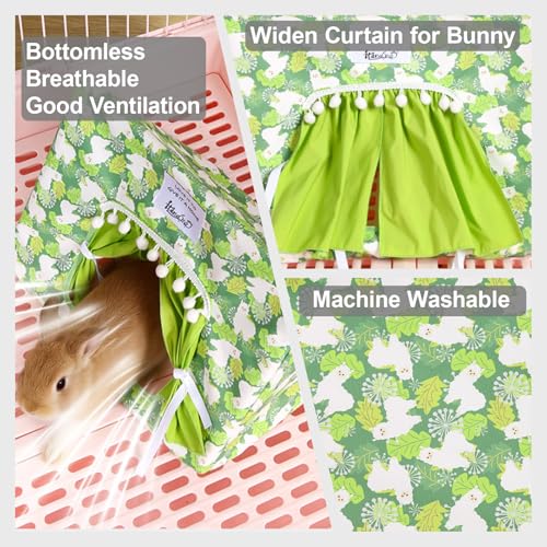 Guinea Pig Hideout with Curtain Bunny Hideout Guinea Pig Tent(Green Alpaca) | Washable Bunny Hideaway Tent Bottomless Guinea pig bed cage accessories for Ferret,Rat,hamster,Hedgehog,small animal bed ﻿