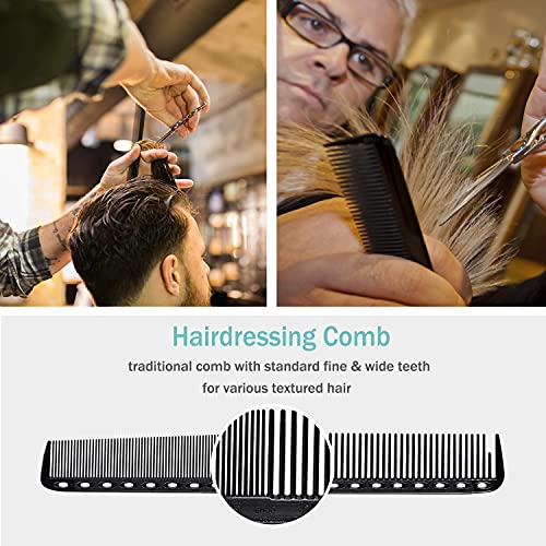 6 Pieces Carbon Fiber Hair Combs Set, General Styling Grooming Combs, Anti Static Heat Resistant Hairdressing Comb, Fine and Wide Tooth Hair Barber Rat Tail Comb - color: Black - 6PCS Carbon Fiber