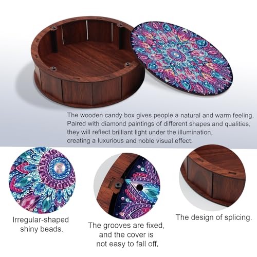 JISHSHAY Diamond Art Storage Box Mandala Diamond Painting Wooden Snack Box Mandala Gem Painting Candy Box Gem Art Organizer Case Embroidery Kit Mosaic Kits for Adults Storage Containers with Lid - color: Mandala 1